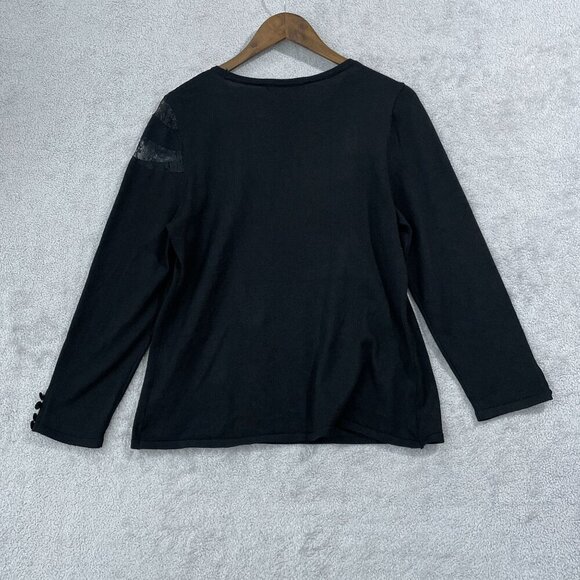 NEW Michael Kors Womens L Crewneck Lace Long sleeve Knit Top Black - Picture 2 of 9